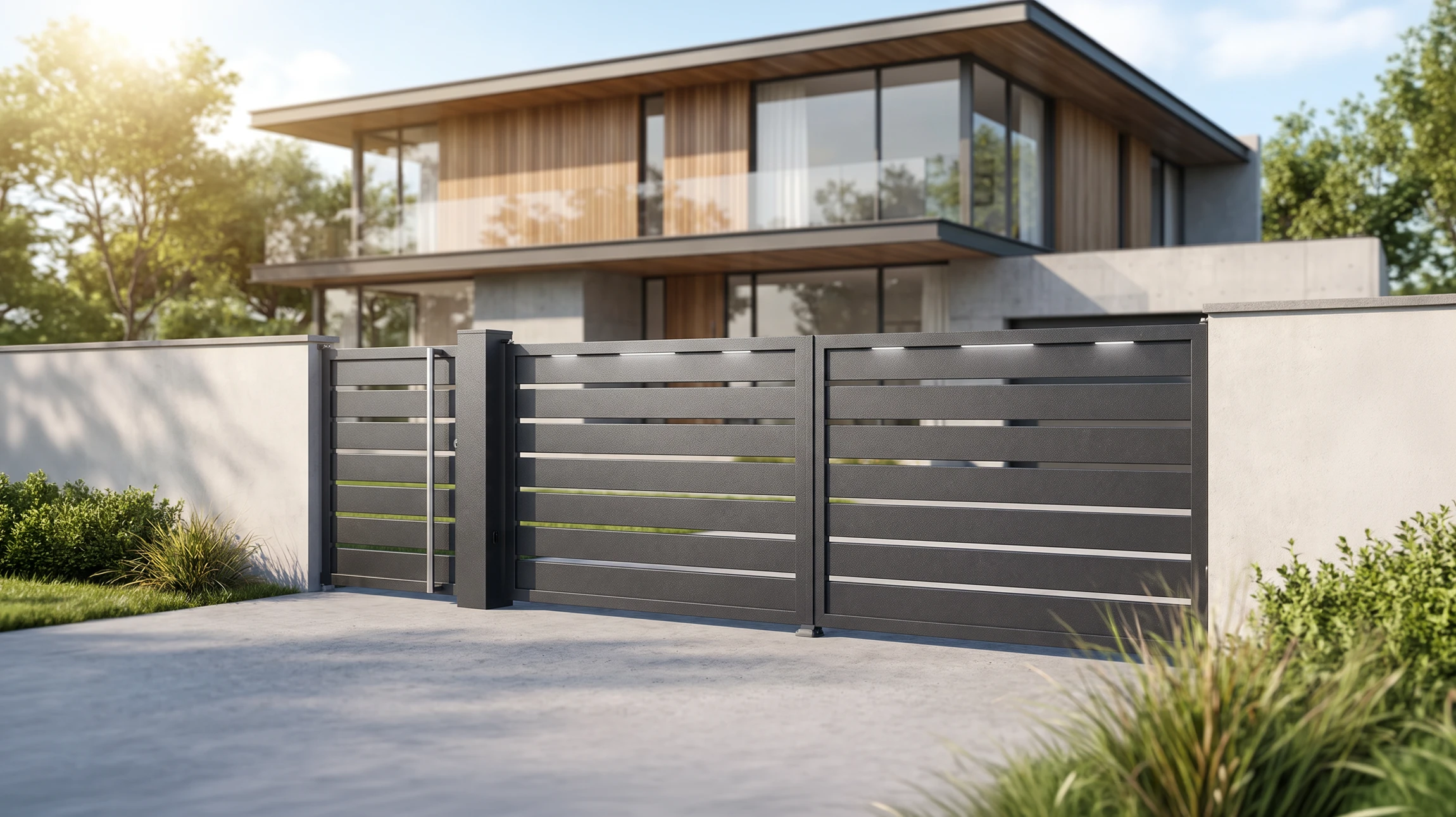 Véranda contemporaine avec structure en aluminium anthracite et vitrage panoramique coulissant toute hauteur